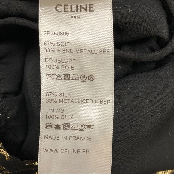 CELINE BLACK / GOLD METALLIC FALL WINTER 2022 TRIOMPE LOGO TIE NECK SILK DRESS - Picture 6 of 7